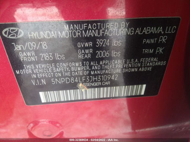 Photo 8 VIN: 5NPD84LF3JH310942 - HYUNDAI ELANTRA 