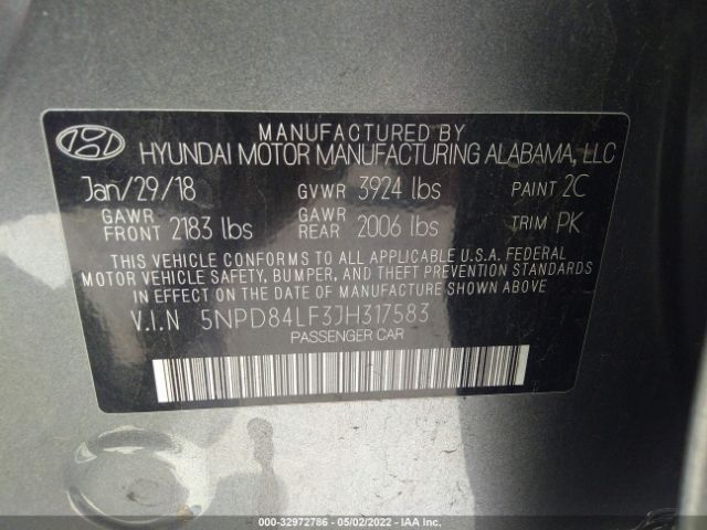 Photo 8 VIN: 5NPD84LF3JH317583 - HYUNDAI ELANTRA 