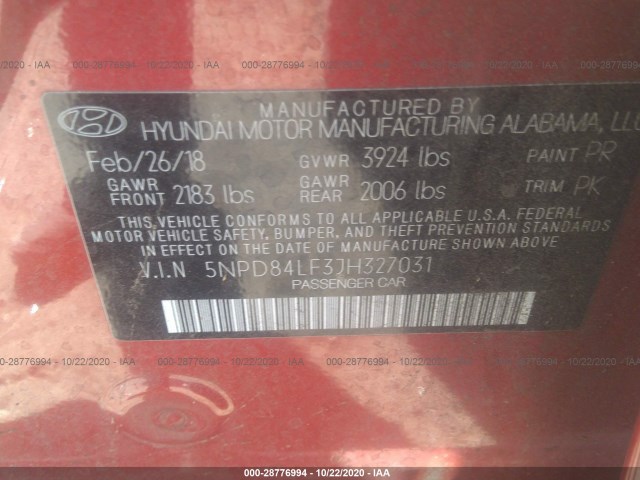 Photo 8 VIN: 5NPD84LF3JH327031 - HYUNDAI ELANTRA 