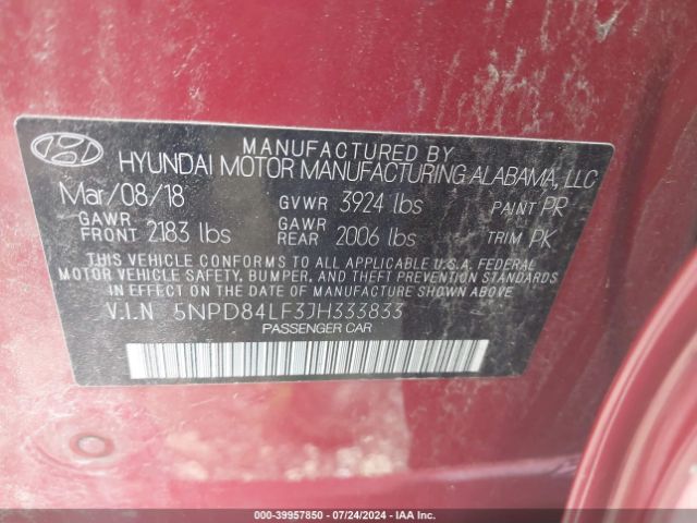 Photo 8 VIN: 5NPD84LF3JH333833 - HYUNDAI ELANTRA 