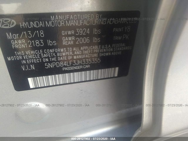 Photo 8 VIN: 5NPD84LF3JH335355 - HYUNDAI ELANTRA 