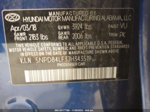 Photo 8 VIN: 5NPD84LF3JH343519 - HYUNDAI ELANTRA 