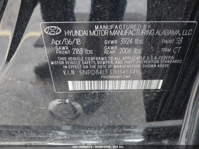 Photo 8 VIN: 5NPD84LF3JH345349 - HYUNDAI ELANTRA 