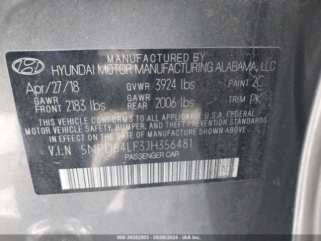 Photo 8 VIN: 5NPD84LF3JH356481 - HYUNDAI ELANTRA 