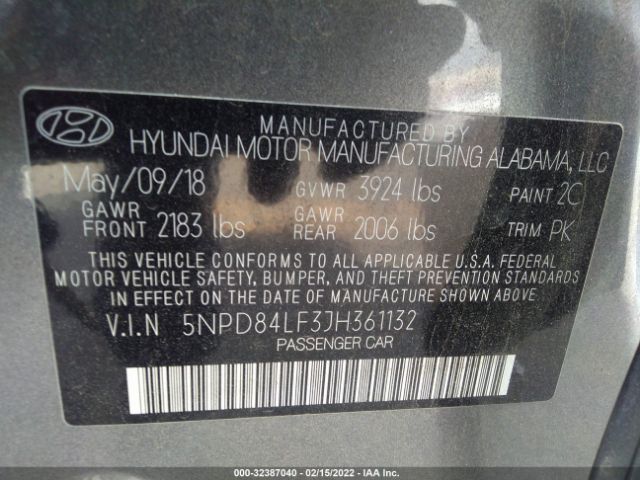 Photo 8 VIN: 5NPD84LF3JH361132 - HYUNDAI ELANTRA 