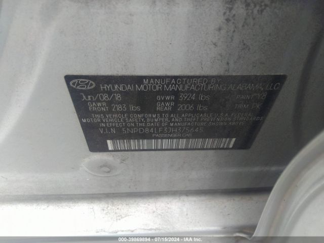 Photo 8 VIN: 5NPD84LF3JH375645 - HYUNDAI ELANTRA 