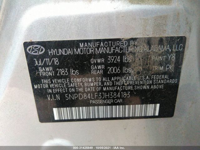 Photo 8 VIN: 5NPD84LF3JH384183 - HYUNDAI ELANTRA 