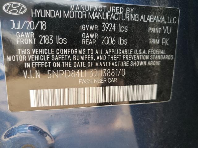 Photo 9 VIN: 5NPD84LF3JH388170 - HYUNDAI ELANTRA SE 