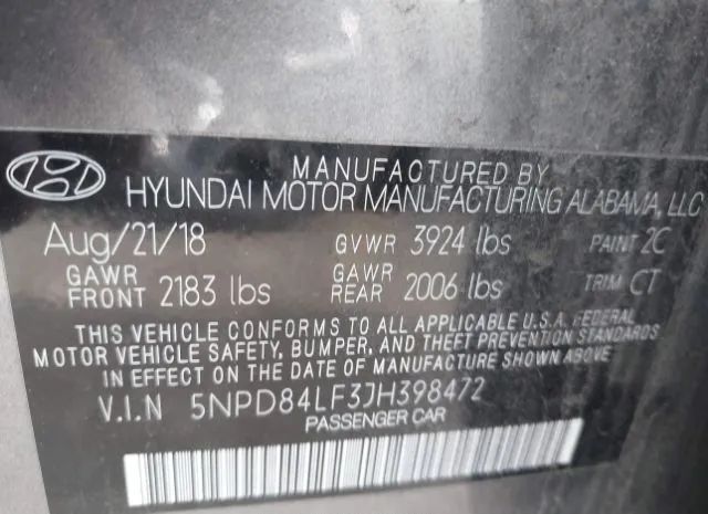 Photo 8 VIN: 5NPD84LF3JH398472 - HYUNDAI ELANTRA 