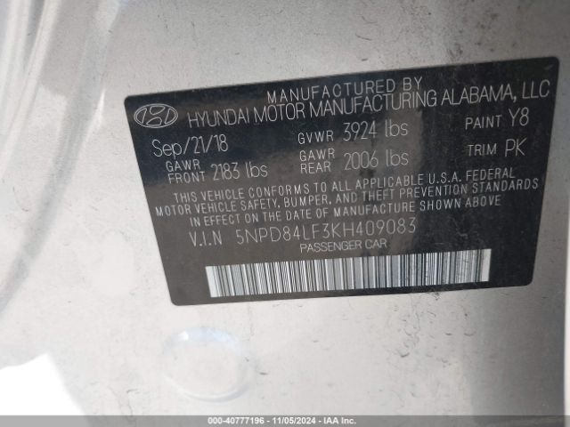 Photo 8 VIN: 5NPD84LF3KH409083 - HYUNDAI ELANTRA 