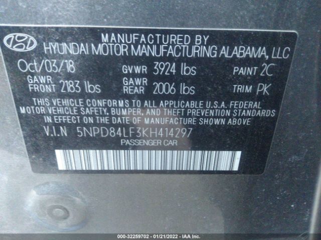 Photo 8 VIN: 5NPD84LF3KH414297 - HYUNDAI ELANTRA 