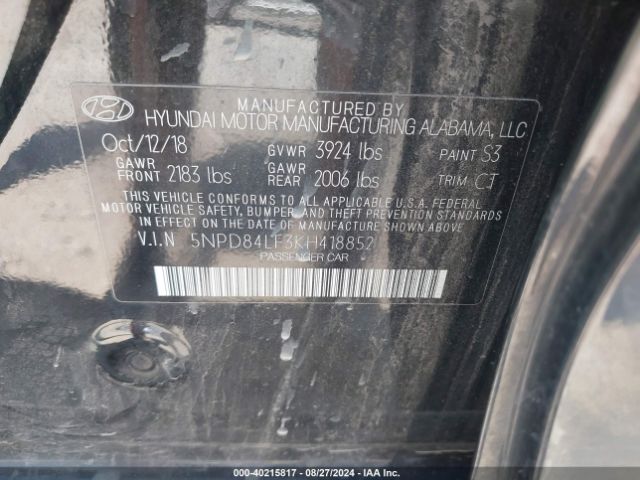 Photo 8 VIN: 5NPD84LF3KH418852 - HYUNDAI ELANTRA 