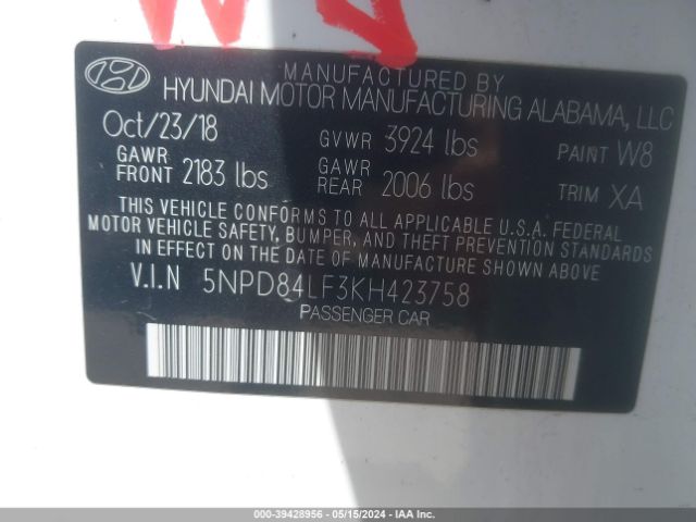 Photo 8 VIN: 5NPD84LF3KH423758 - HYUNDAI ELANTRA 