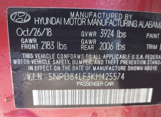 Photo 8 VIN: 5NPD84LF3KH425574 - HYUNDAI ELANTRA 