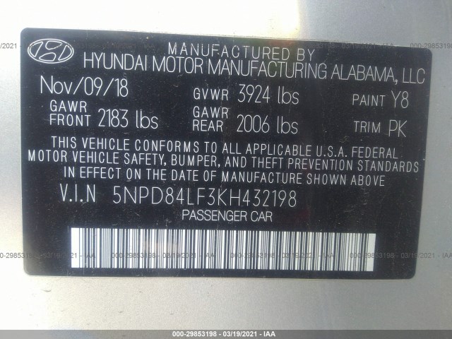 Photo 8 VIN: 5NPD84LF3KH432198 - HYUNDAI ELANTRA 