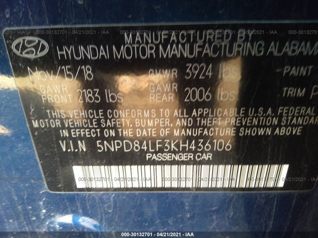 Photo 8 VIN: 5NPD84LF3KH436106 - HYUNDAI ELANTRA 