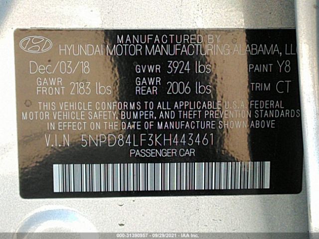 Photo 8 VIN: 5NPD84LF3KH443461 - HYUNDAI ELANTRA 