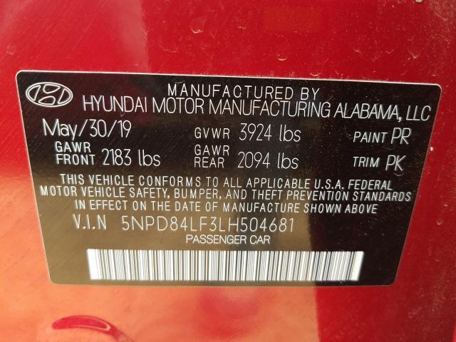 Photo 9 VIN: 5NPD84LF3LH504681 - HYUNDAI ELANTRA SE 