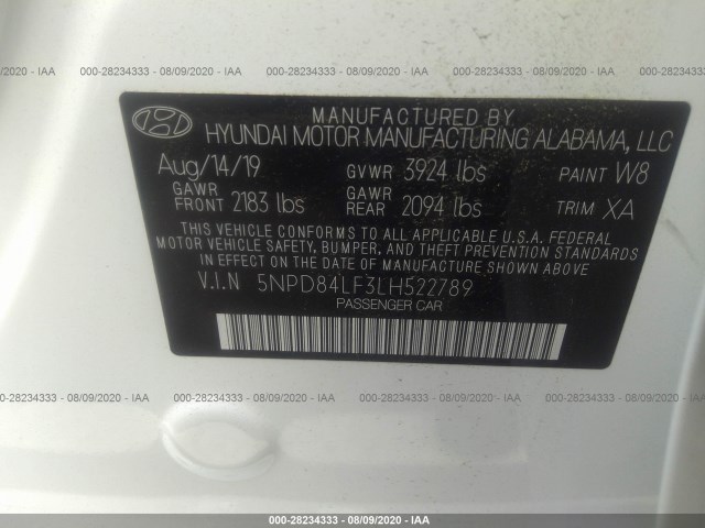 Photo 8 VIN: 5NPD84LF3LH522789 - HYUNDAI ELANTRA 