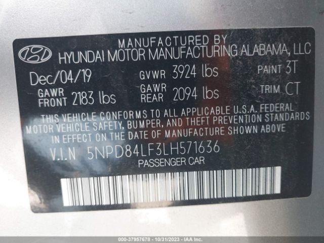 Photo 8 VIN: 5NPD84LF3LH571636 - HYUNDAI ELANTRA SE 