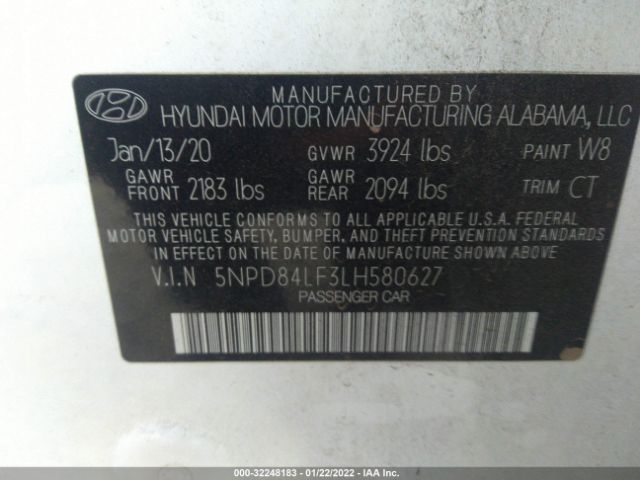 Photo 8 VIN: 5NPD84LF3LH580627 - HYUNDAI ELANTRA 