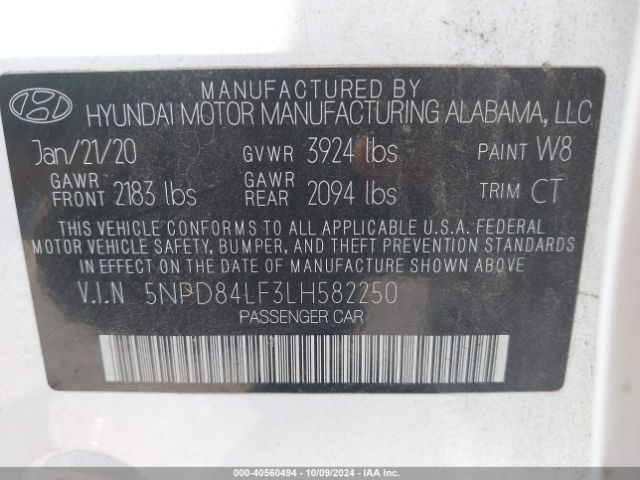 Photo 8 VIN: 5NPD84LF3LH582250 - HYUNDAI ELANTRA 