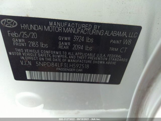 Photo 8 VIN: 5NPD84LF3LH592518 - HYUNDAI ELANTRA 