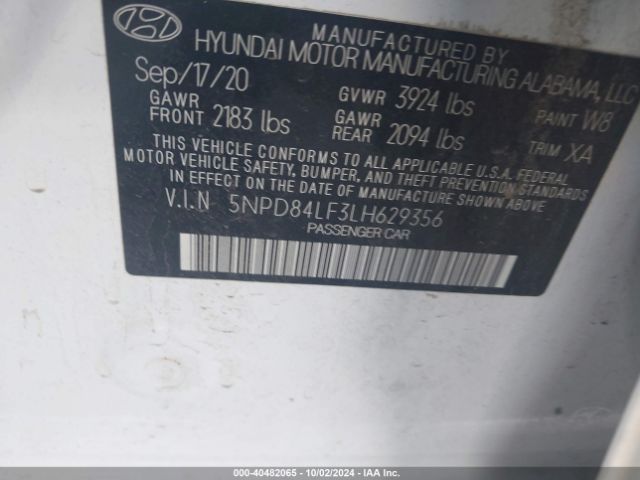 Photo 8 VIN: 5NPD84LF3LH629356 - HYUNDAI ELANTRA 