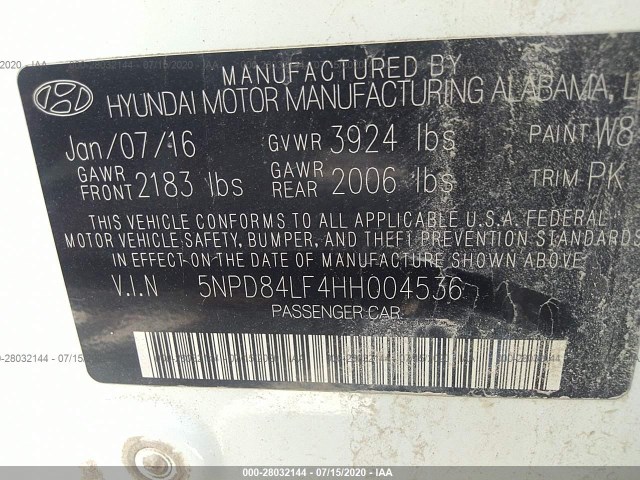 Photo 8 VIN: 5NPD84LF4HH004536 - HYUNDAI ELANTRA 