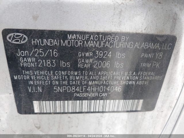 Photo 8 VIN: 5NPD84LF4HH014046 - HYUNDAI ELANTRA 