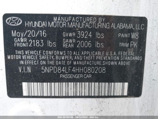 Photo 8 VIN: 5NPD84LF4HH080208 - HYUNDAI ELANTRA 