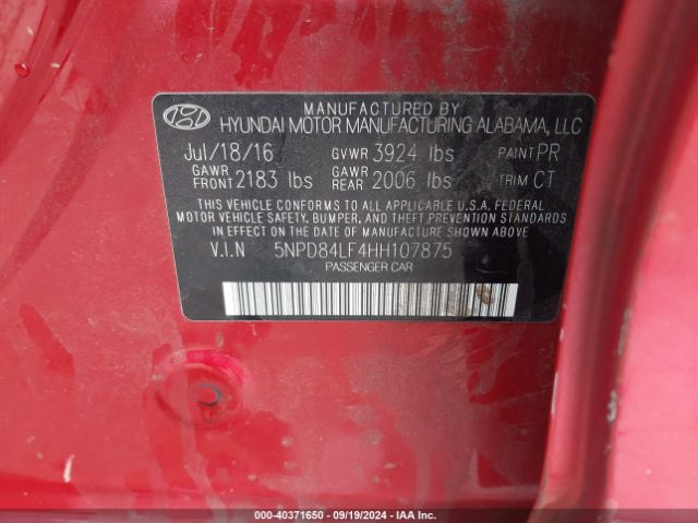 Photo 8 VIN: 5NPD84LF4HH107875 - HYUNDAI ELANTRA 