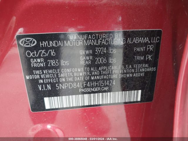 Photo 8 VIN: 5NPD84LF4HH151424 - HYUNDAI ELANTRA 