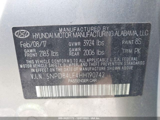 Photo 8 VIN: 5NPD84LF4HH190742 - HYUNDAI ELANTRA 