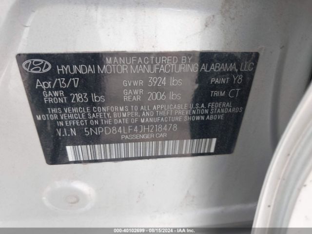 Photo 8 VIN: 5NPD84LF4JH218478 - HYUNDAI ELANTRA 