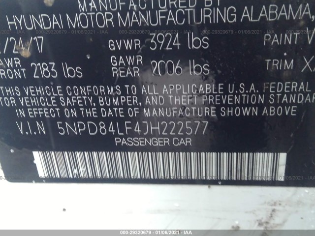 Photo 8 VIN: 5NPD84LF4JH222577 - HYUNDAI ELANTRA 