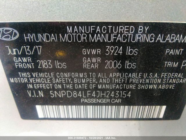 Photo 8 VIN: 5NPD84LF4JH243154 - HYUNDAI ELANTRA 