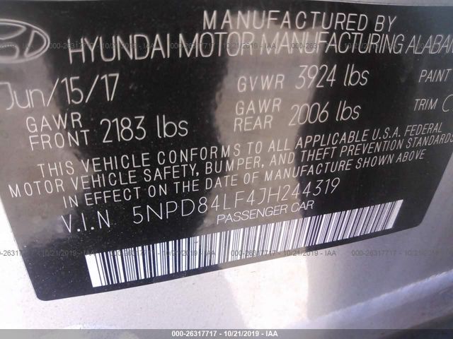 Photo 8 VIN: 5NPD84LF4JH244319 - HYUNDAI ELANTRA 