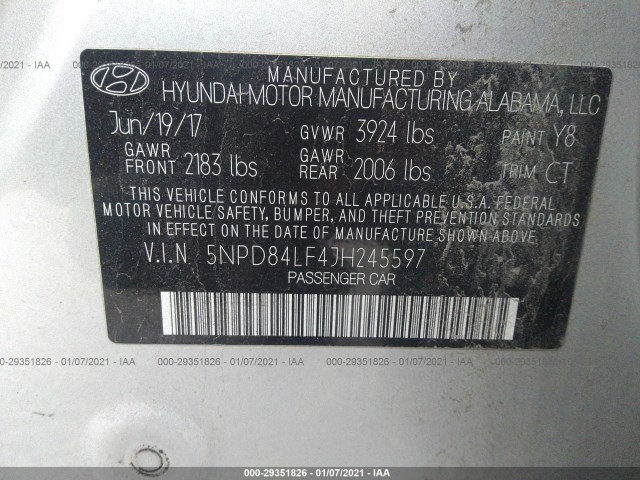 Photo 8 VIN: 5NPD84LF4JH245597 - HYUNDAI ELANTRA 