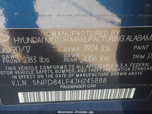 Photo 8 VIN: 5NPD84LF4JH245888 - HYUNDAI ELANTRA 