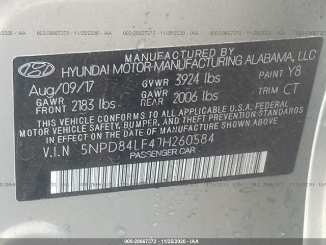 Photo 8 VIN: 5NPD84LF4JH260584 - HYUNDAI ELANTRA 