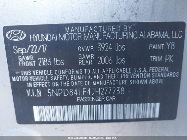 Photo 8 VIN: 5NPD84LF4JH277238 - HYUNDAI ELANTRA 