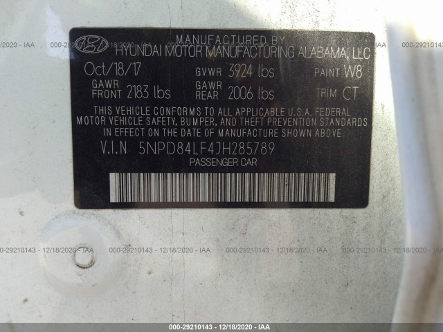 Photo 8 VIN: 5NPD84LF4JH285789 - HYUNDAI ELANTRA 