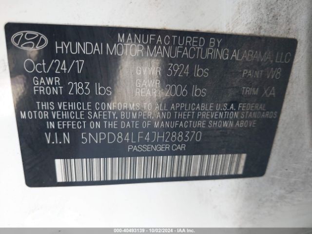 Photo 8 VIN: 5NPD84LF4JH288370 - HYUNDAI ELANTRA 