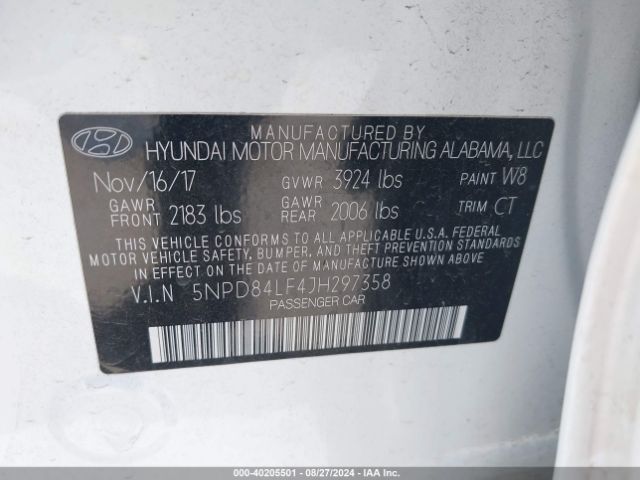 Photo 8 VIN: 5NPD84LF4JH297358 - HYUNDAI ELANTRA 