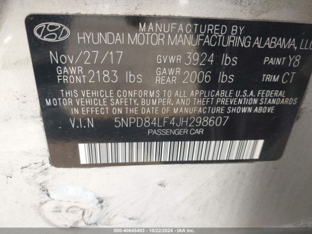 Photo 8 VIN: 5NPD84LF4JH298607 - HYUNDAI ELANTRA 