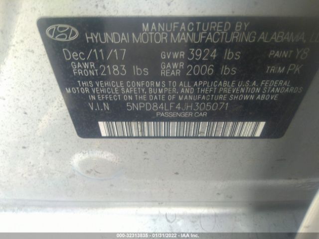 Photo 8 VIN: 5NPD84LF4JH305071 - HYUNDAI ELANTRA 