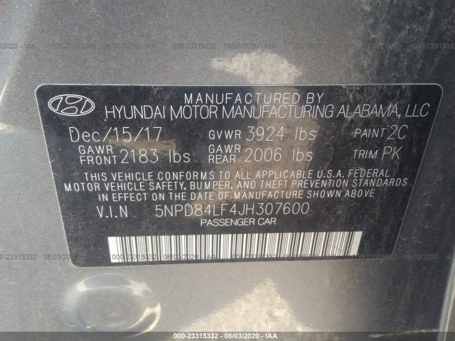 Photo 8 VIN: 5NPD84LF4JH307600 - HYUNDAI ELANTRA 