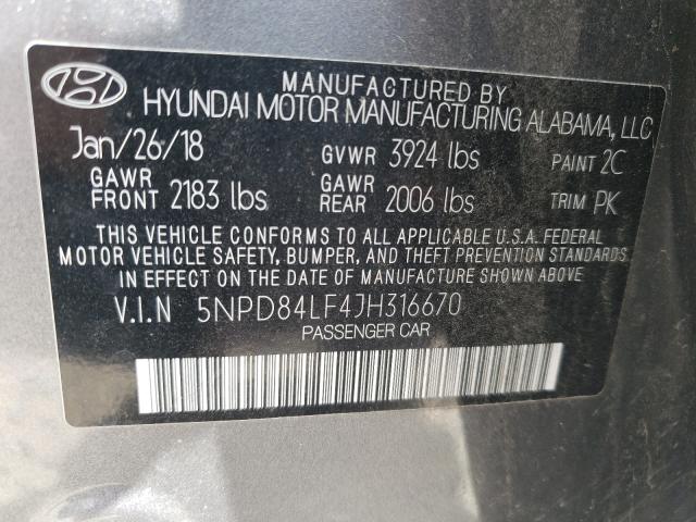 Photo 9 VIN: 5NPD84LF4JH316670 - HYUNDAI ELANTRA SE 