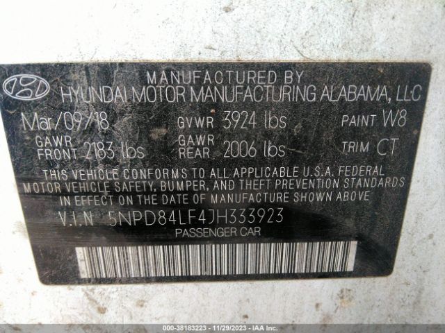 Photo 8 VIN: 5NPD84LF4JH333923 - HYUNDAI ELANTRA 